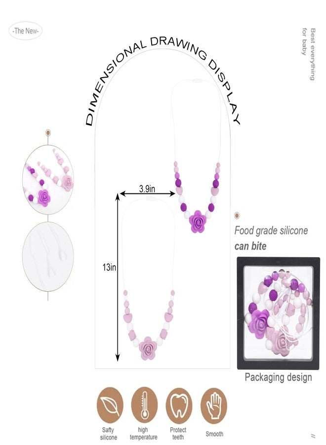 Jissoo 2Pcs Purple Flower Nursing Necklaces - Breastfeeding Silicone Jewelry,Fiddle Sensory Silicone Necklaces,Calming Newborn Emotions Necklace,New Mama Nursing Rose Necklace - Image 2